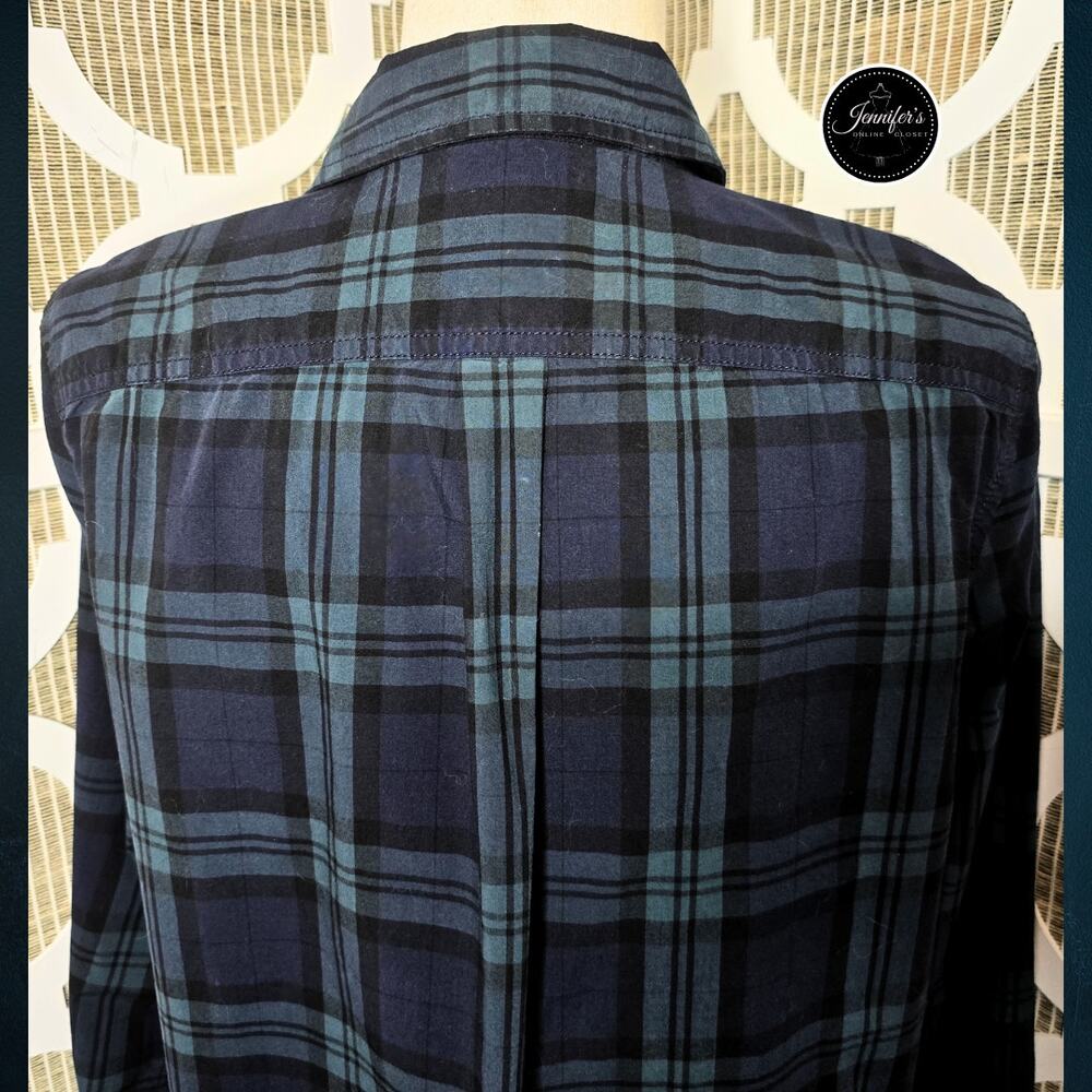 J. Crew Women's Navy/Green/Black Plaid Chevron Beaded Popover Tunic Top Size 10 - Picture 8 of 12